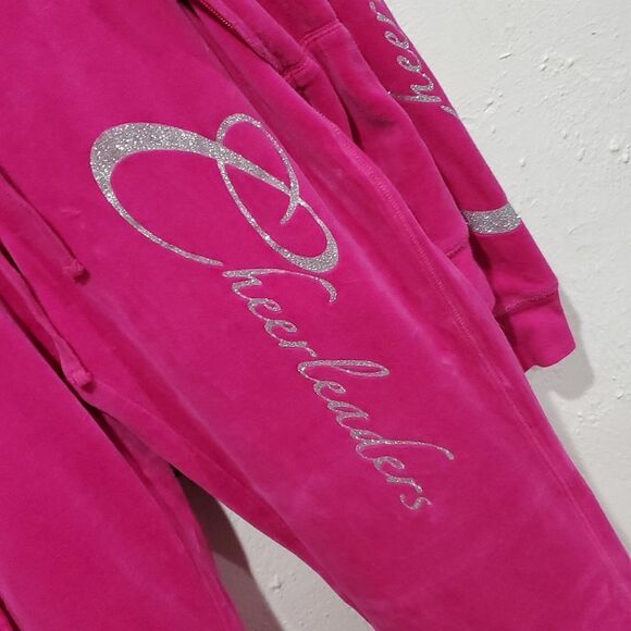 Y2K 2 Piece Hot Pink Stripper Gentleman's Club Employee Velour Tracksuit Size M - Picture 3 of 13